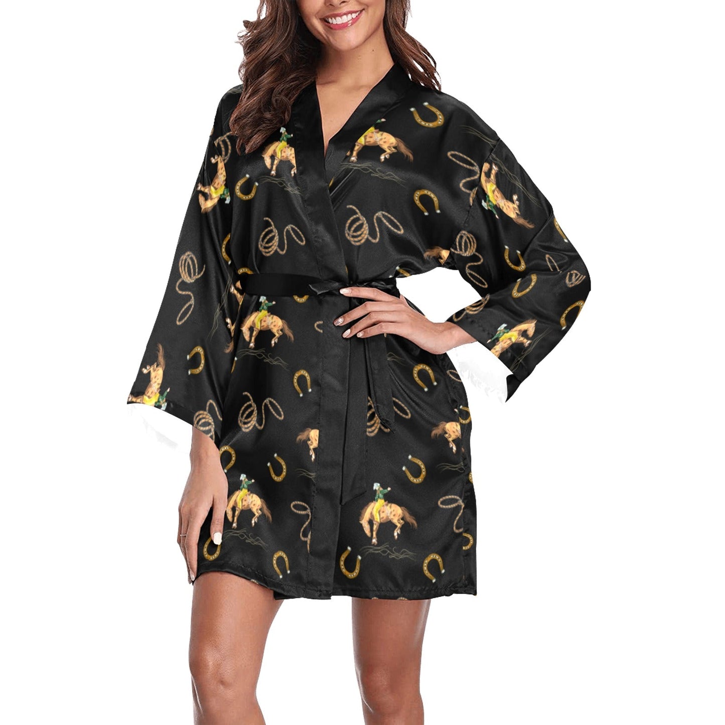 Baha Ranch Rodeo Cowboy Satin Kimono Sleeve Robe