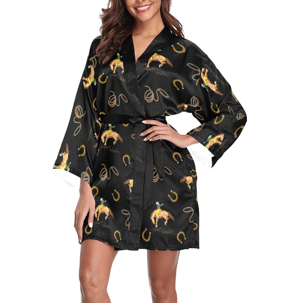 Baha Ranch Rodeo Cowboy Satin Kimono Sleeve Robe - Baha Ranch Western Wear - Flyclothing LLC