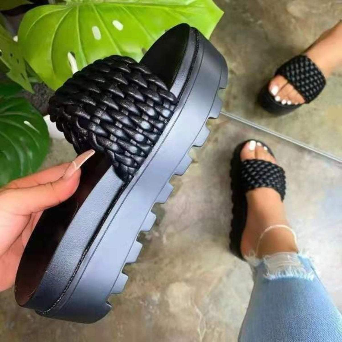 PU Leather Open Toe Platform Sandals - Trendsi - Flyclothing LLC