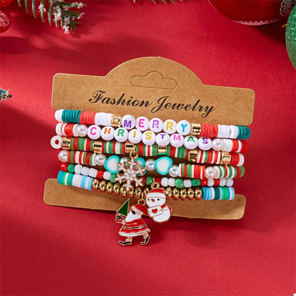 6 Piece Christmas Beaded Bracelet - Trendsi - Flyclothing LLC