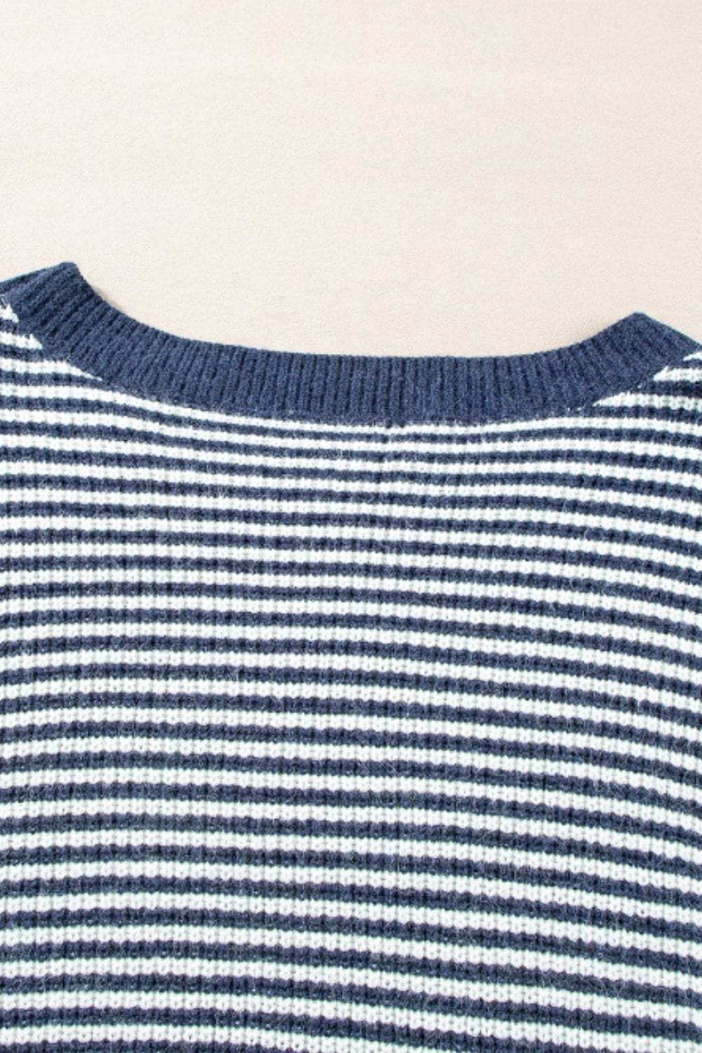 Striped Boat Neck Long Sleeve Sweater - Trendsi - Flyclothing LLC