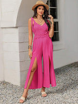 V-Neck Wide Strap Slit Jumpsuit - Trendsi - Flyclothing LLC