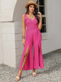 V-Neck Wide Strap Slit Jumpsuit - Trendsi - Flyclothing LLC