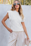 Ruffled Round Neck Cap Sleeve Knit Top - Trendsi