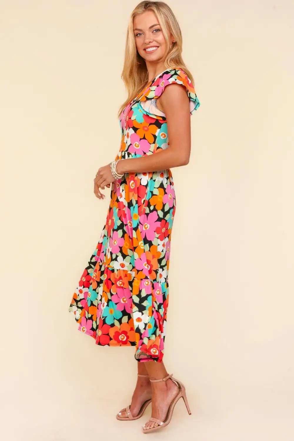 Haptics Floral Midi Dress with Side Pockets - Trendsi - Flyclothing LLC