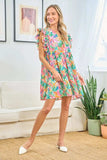 First Love Ruffled Printed Notched Cap Sleeve Dress - Trendsi - Flyclothing LLC