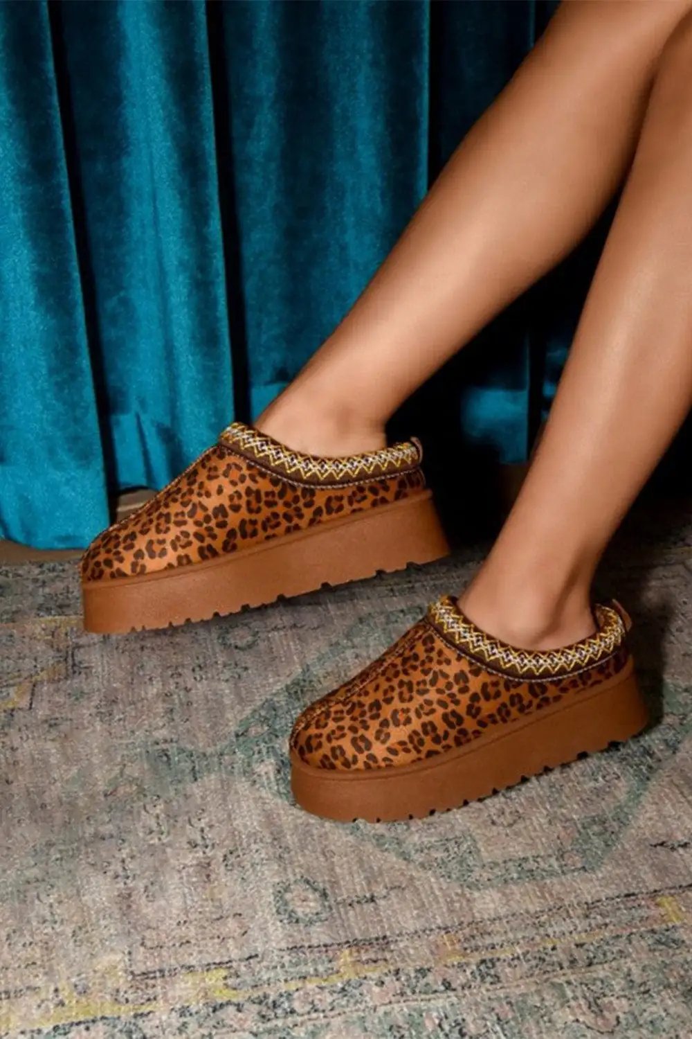 WILD DIVA Embroidered Trim Round Toe Platform Boots - Trendsi