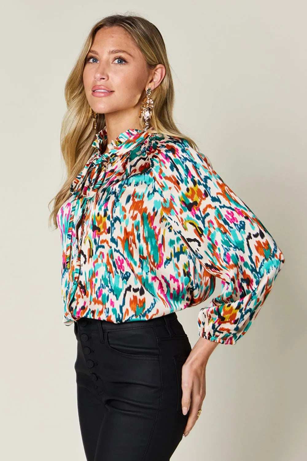 Double Take Full Size Printed Button Up Long Sleeve Shirt - Trendsi - Flyclothing LLC