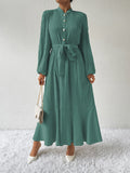 Tie Waist Long Sleeve Dress - Trendsi