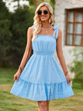 Square Neck Tie Shoulder Mini Dress - Trendsi - Flyclothing LLC
