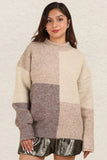 VERY J Color Block Mock Neck Drop Shoulder Sweater - Trendsi