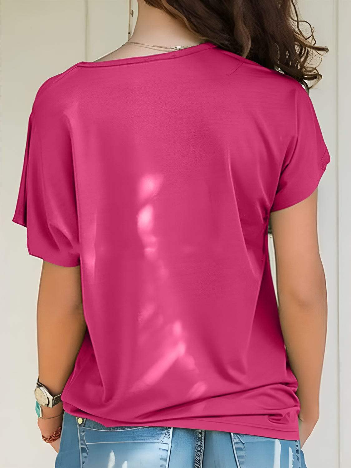 Asymmetrical Neck Short Sleeve T-Shirt - Trendsi - Flyclothing LLC