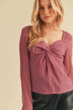 Aemi + Co Twisted Sweetheart Neck Long Sleeve Blouse - Trendsi - Flyclothing LLC