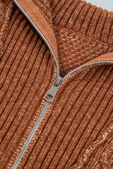 Zip-Up Cable Knit Drop Shoulder Sweater Dress - Trendsi - Flyclothing LLC