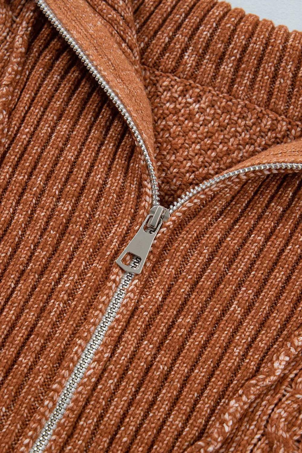Zip-Up Cable Knit Drop Shoulder Sweater Dress - Trendsi - Flyclothing LLC