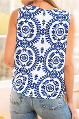Printed Crew Neck Sleeveless Top - Trendsi - Flyclothing LLC