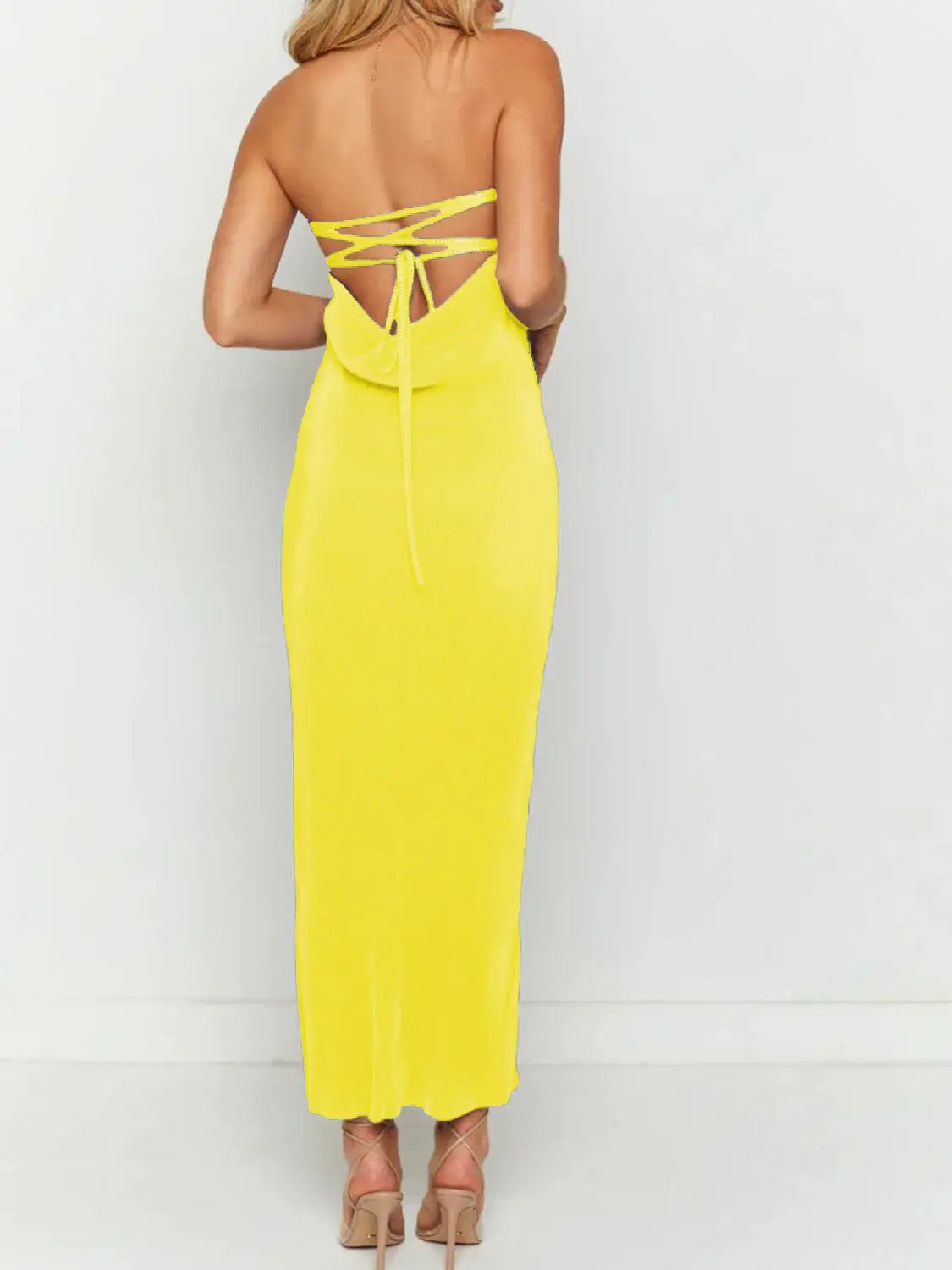 Lace-Up Back Tube Maxi Dress - Trendsi - Flyclothing LLC