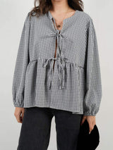 Tied Round Neck Long Sleeve Blouse - Trendsi - Flyclothing LLC