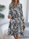 Printed Collared Neck Long Sleeve Dress - Trendsi - Flyclothing LLC