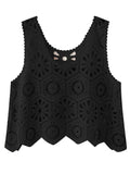 Openwork Round Neck Knit Vest - Trendsi - Flyclothing LLC