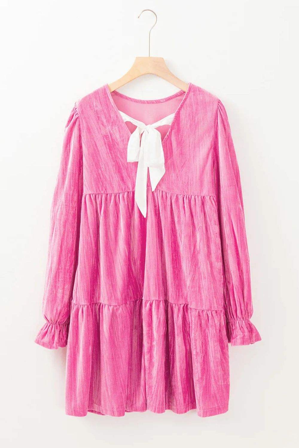 Tied Round Neck Flounce Sleeve Mini Dress - Trendsi - Flyclothing LLC