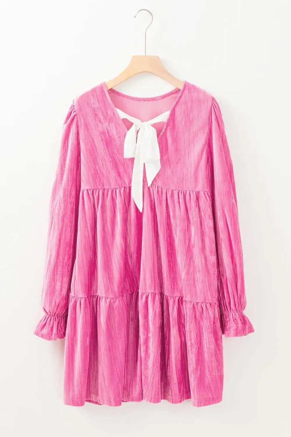 Tied Round Neck Flounce Sleeve Mini Dress - Trendsi - Flyclothing LLC