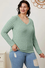 Basic Bae Full Size Ribbed V-Neck Long Sleeve T-Shirt - ShopBasicbae - Flyclothing LLC