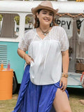 Plus Size Tie Neck Short Sleeve Blouse - Trendsi - Flyclothing LLC