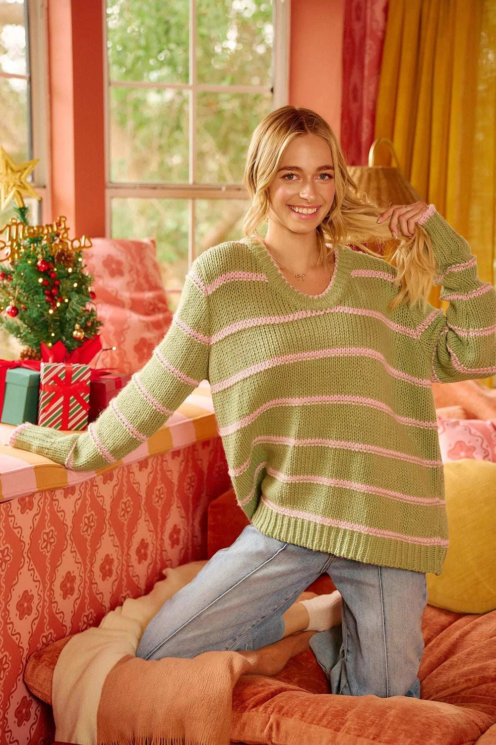 BiBi Striped Long Sleeve Sweater - Trendsi - Flyclothing LLC