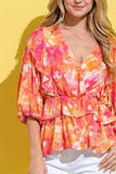 And The Why Ruffled Printed Puff Sleeve Blouse - Trendsi - Flyclothing LLC