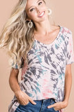 BiBi Tie Dye Print Terry Deep U Neck Top - Trendsi - Flyclothing LLC