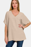 Zenana Full Size Texture V-Neck Short Sleeve Top - Trendsi - Flyclothing LLC