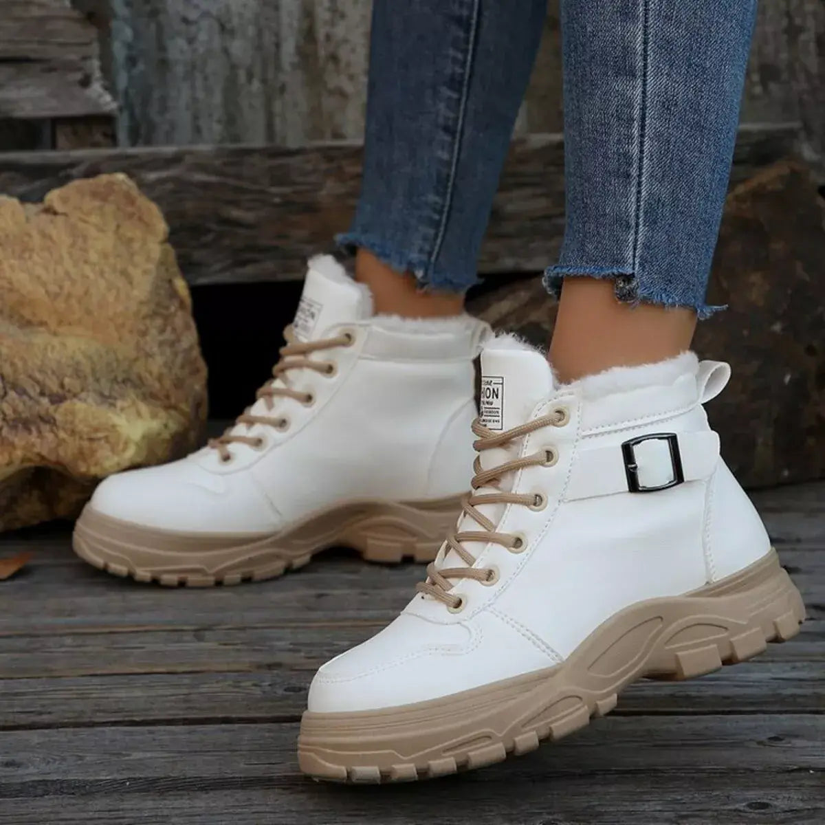 Warm Lined Ankle Boots with Buckle Detail - Trendsi - Flyclothing LLC