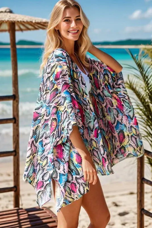 Heimish Full Size Multi Color Snake Open Cardigan Plus Size - Trendsi - Flyclothing LLC