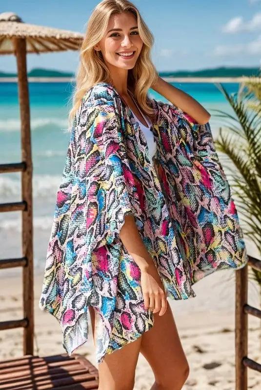 Heimish Full Size Multi Color Snake Open Cardigan Plus Size - Trendsi
