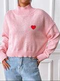 Heart Turtleneck Long Sleeve Sweater - Trendsi