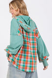 SAGE + FIG Full Size Plaid Print Washed Hoodie - Trendsi