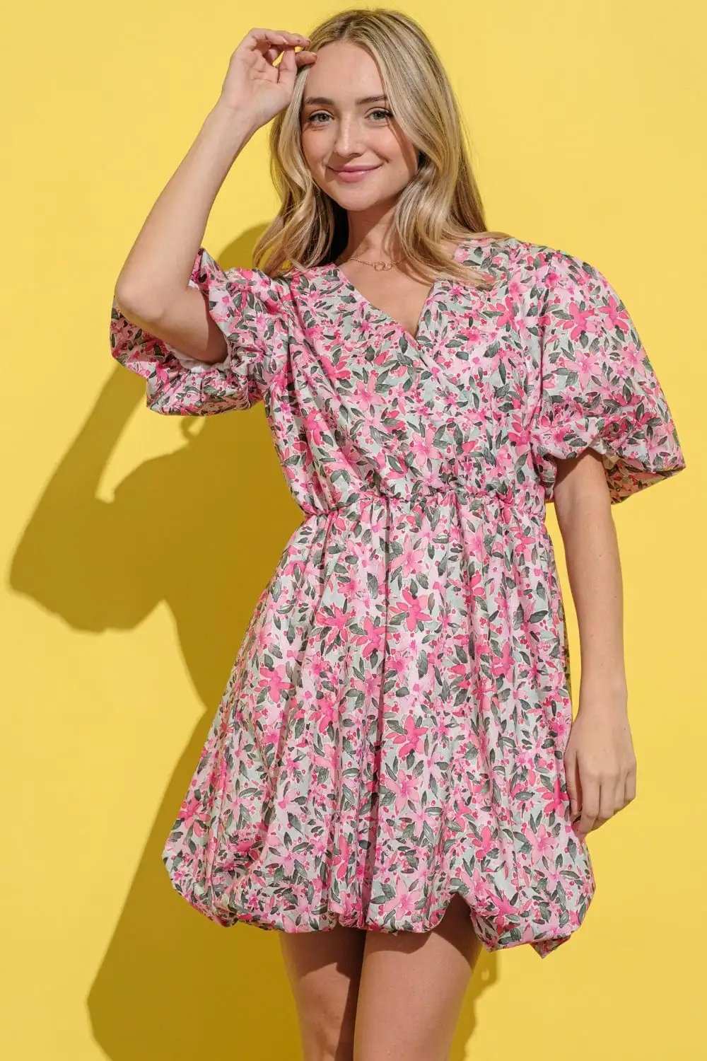And The Why Full Size Floral Surplice Puff Sleeve Dress - Trendsi - Flyclothing LLC