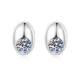 S925 Sterling Silver Oval Stud Earrings With A Single Moissanite Diamond - My Store - Flyclothing LLC