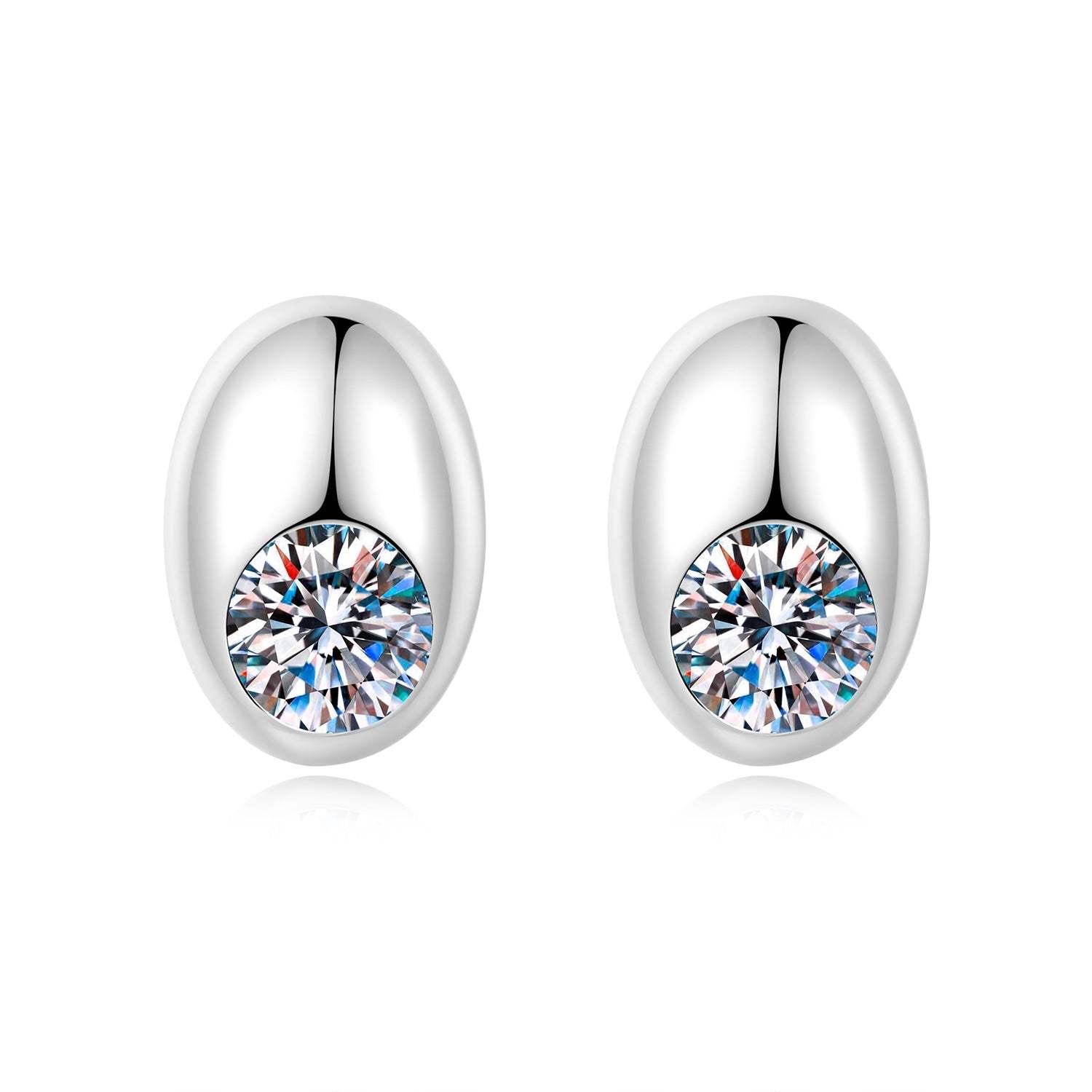 S925 Sterling Silver Oval Stud Earrings With A Single Moissanite Diamond - My Store - Flyclothing LLC