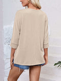 Textured Round Neck Three-Quarter Sleeve Blouse - Trendsi - Flyclothing LLC