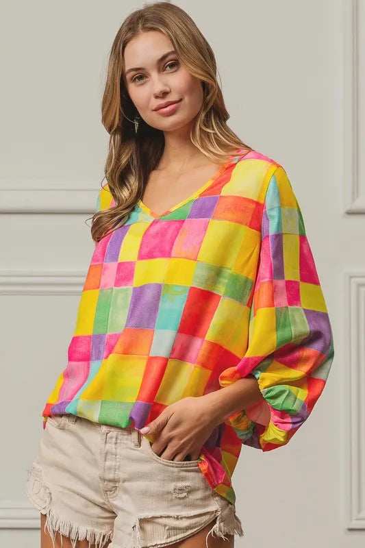 BiBi Multi Block Bubble Pop Ballon Top - Trendsi - Flyclothing LLC