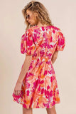 BiBi Floral V-Neck Puff Sleeve Mini Dress - Trendsi - Flyclothing LLC