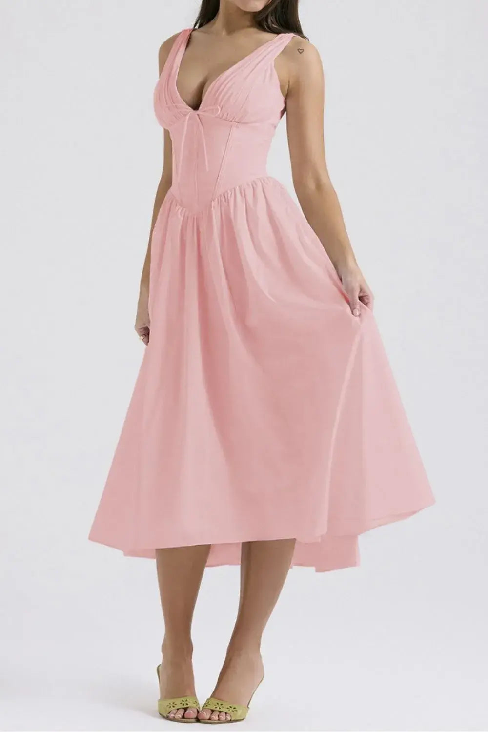 Ruched V-Neck Sleeveless Dress with Pockets - Trendsi - Flyclothing LLC