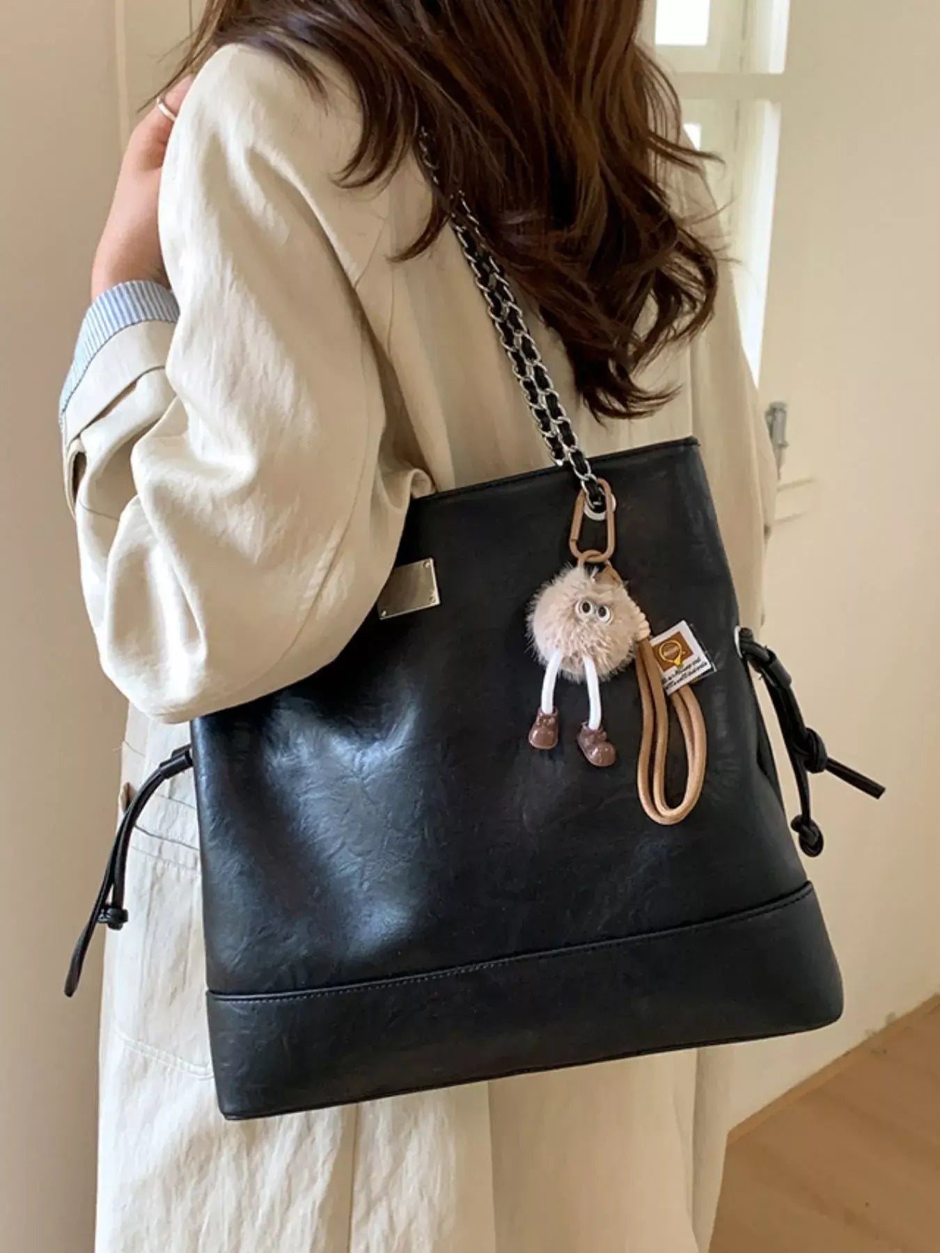 Chain Strap Faux Leather Tote Bag - Trendsi - Flyclothing LLC