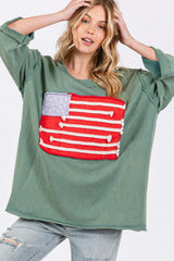 SAGE + FIG Full Size American Flag Patch Drop Shoulder T-Shirt - Trendsi - Flyclothing LLC