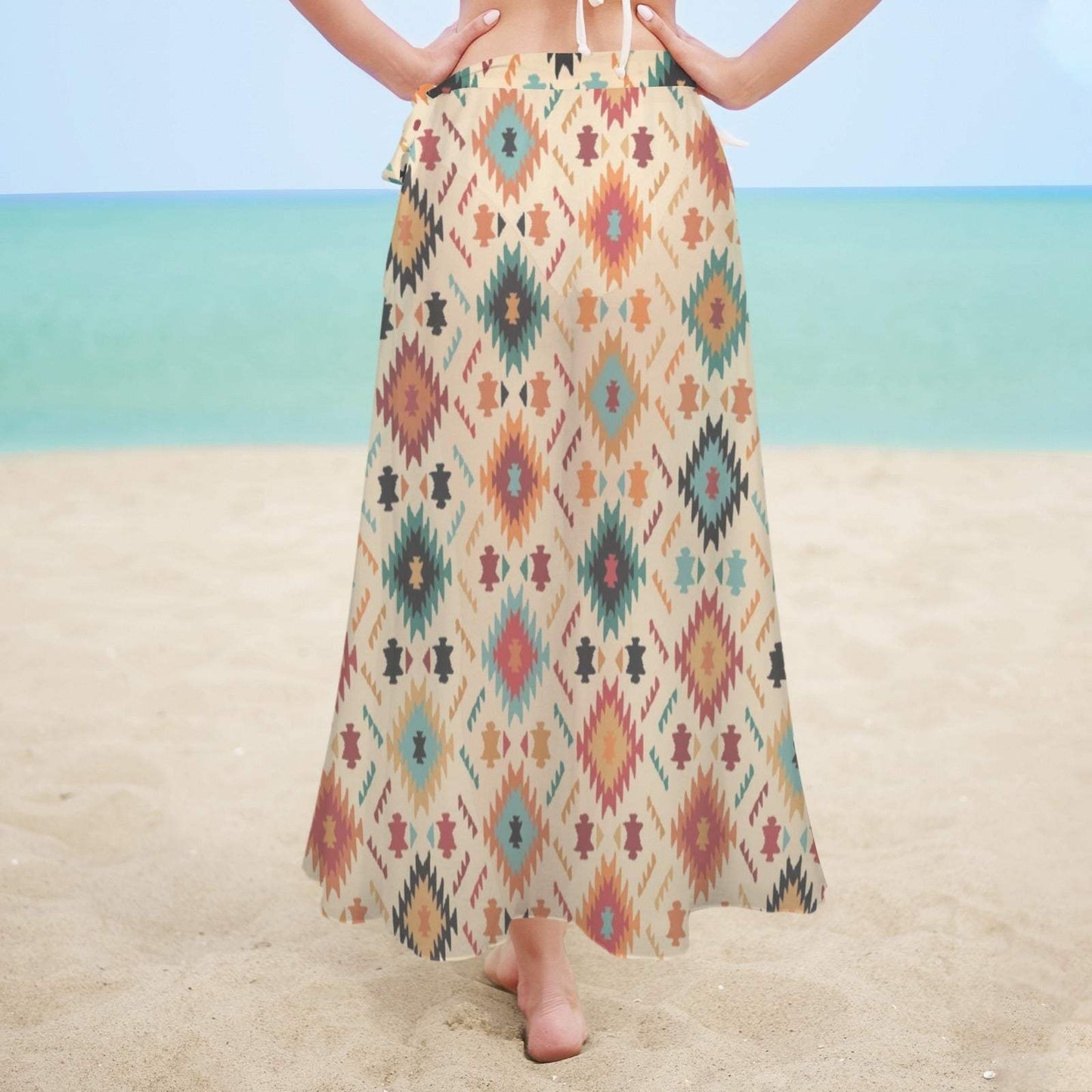 Baha Ranch Cream Aztec Beach Swim Coverup Skirt - Baha Ranch Western Wear - Flyclothing LLC