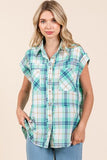 Mittoshop Mineral Wash Plaid Button Down Shirt - Trendsi