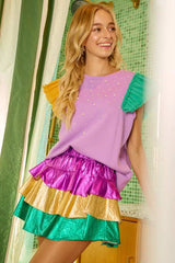 BiBi Mardi Gras Color Block Metallic Tiered Skirt - Trendsi - Flyclothing LLC