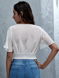 Short Sleeve Smocked Swiss Dot Blouse - Trendsi
